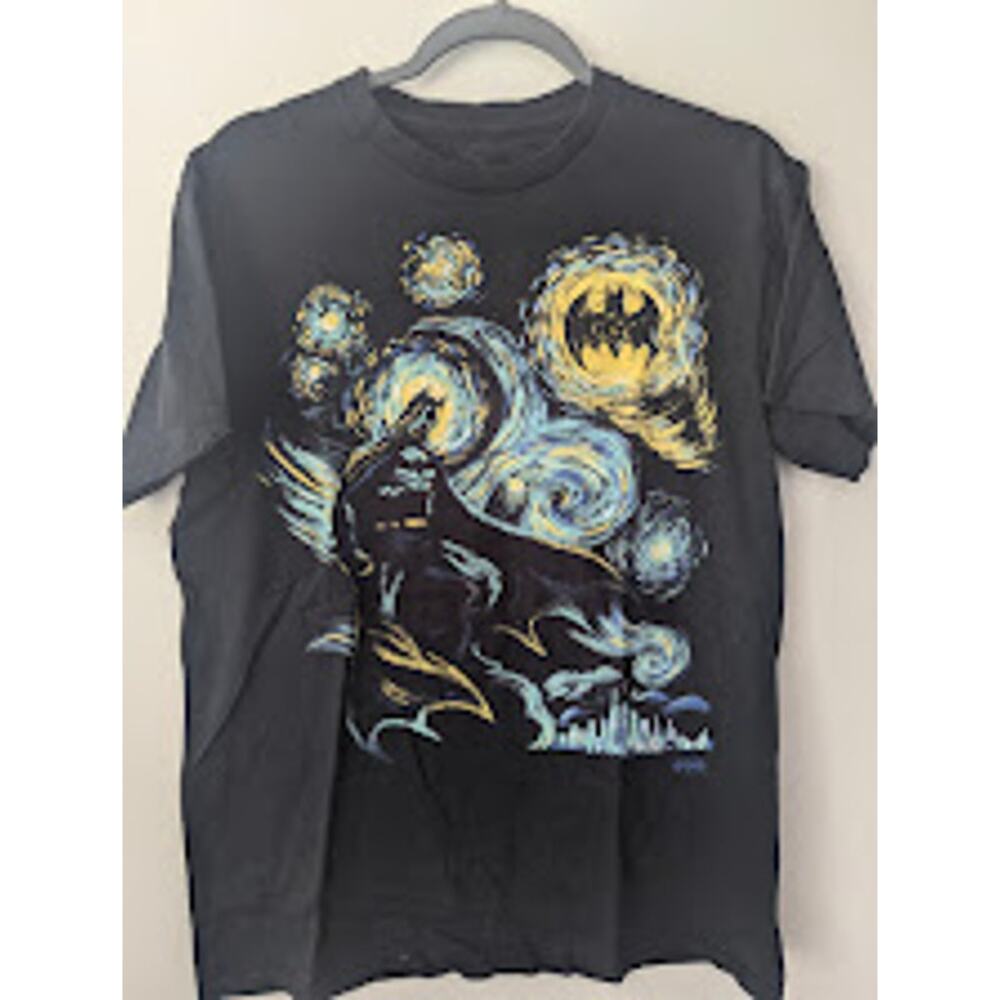 Batman Starry Night Graphic T-Shirt Men’s Medium Black Art Mashup Tee
